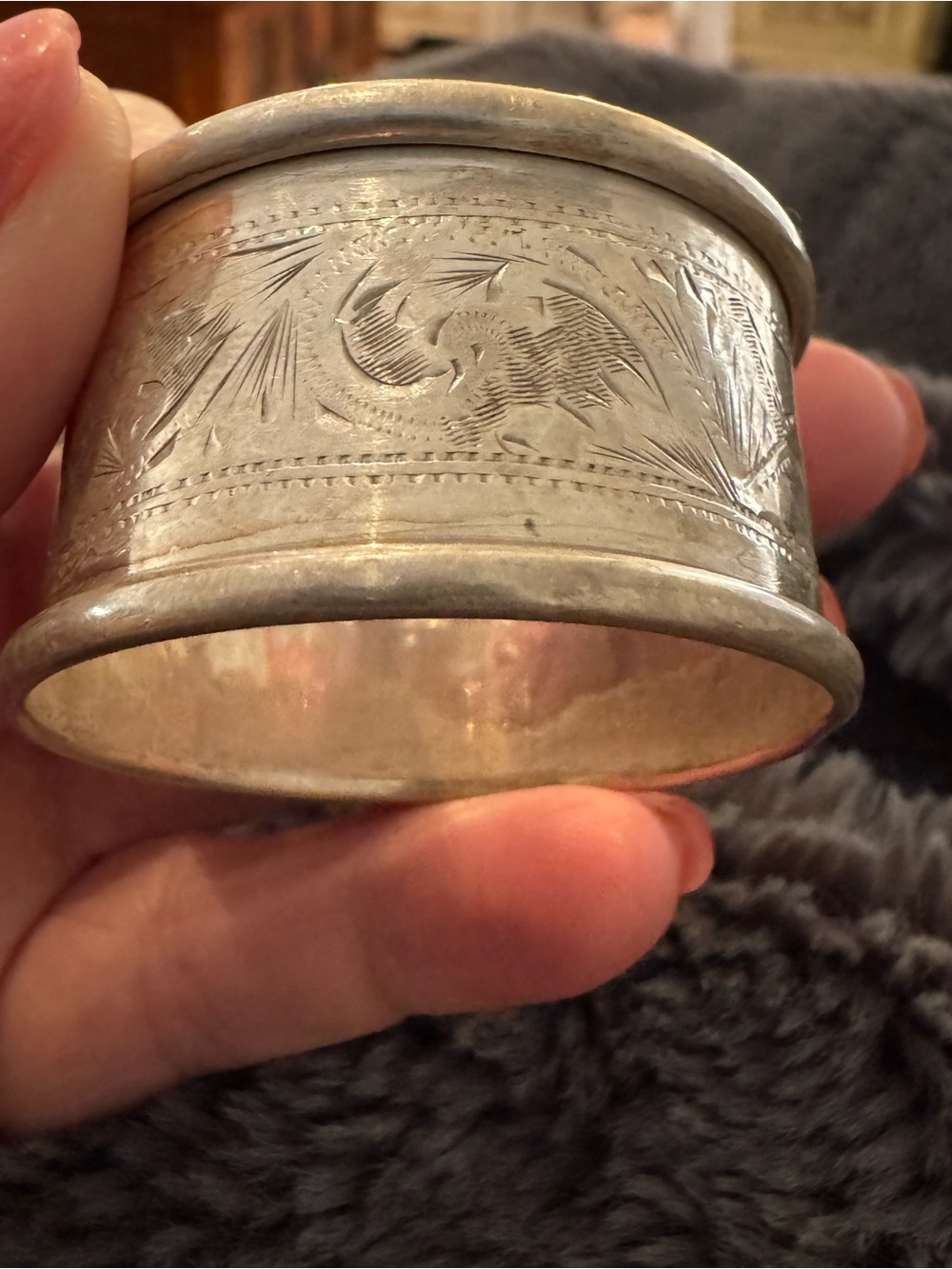 Engraved antique Victorian Wide Napkin Ring Birmingham 925 sterling silver